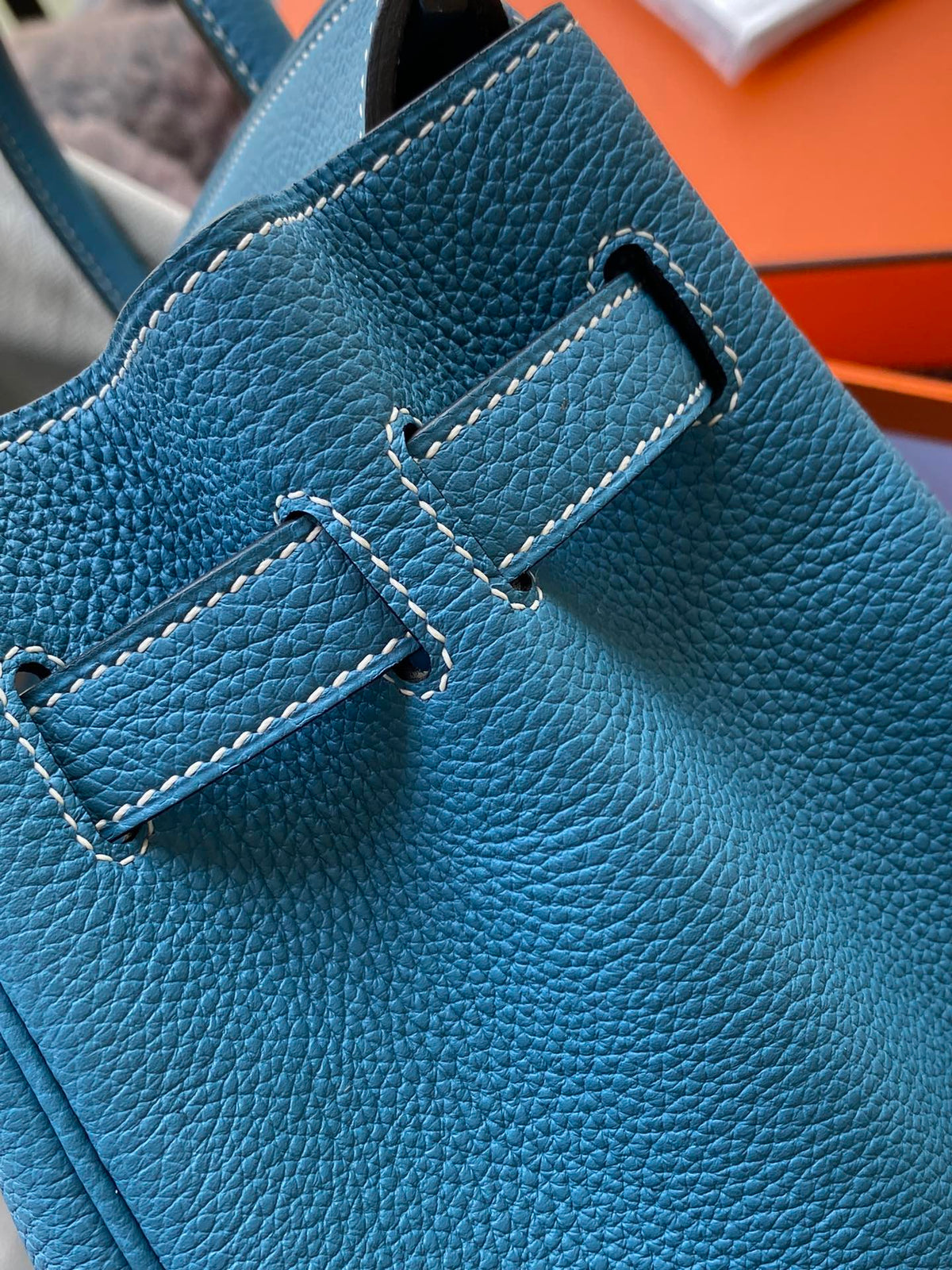 Hermès Birkin 25 Blue Leather Handbag with Palladium Hardware and Bag Charm