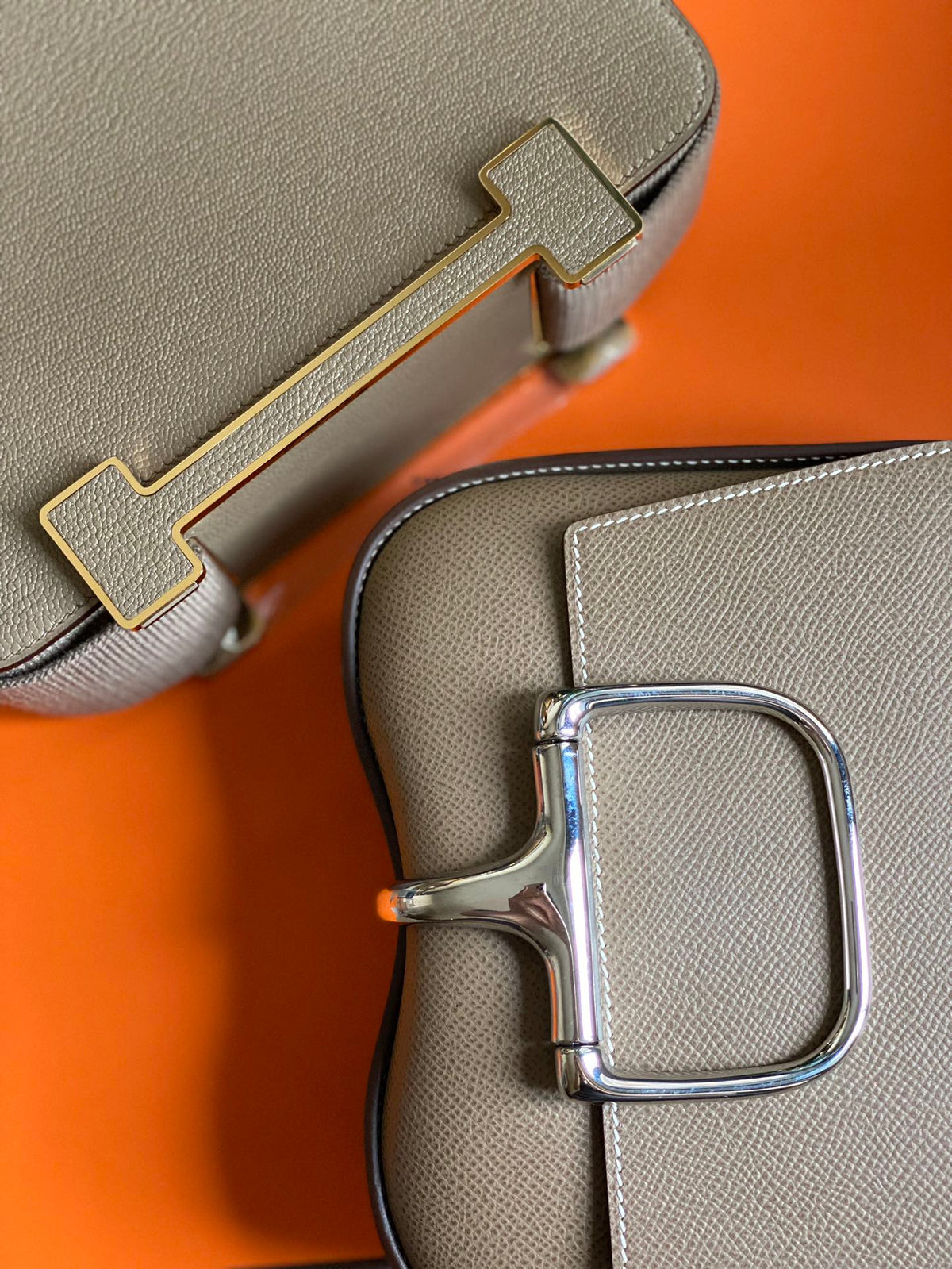 Hermès Constance and Della Cavalleria Leather Shoulder Bags in Taupe
