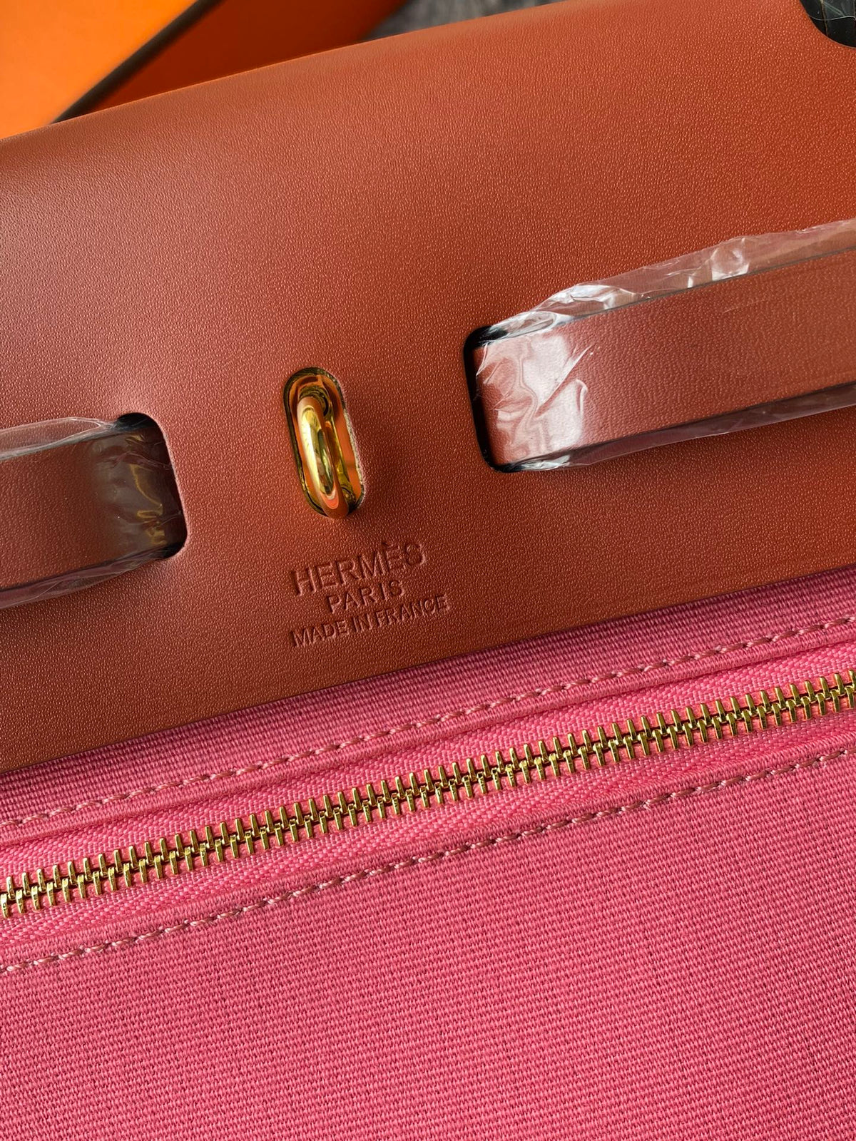Two-Tone Pink Canvas and Brown Leather Top Handle Handbag - Women's Fashion Tote