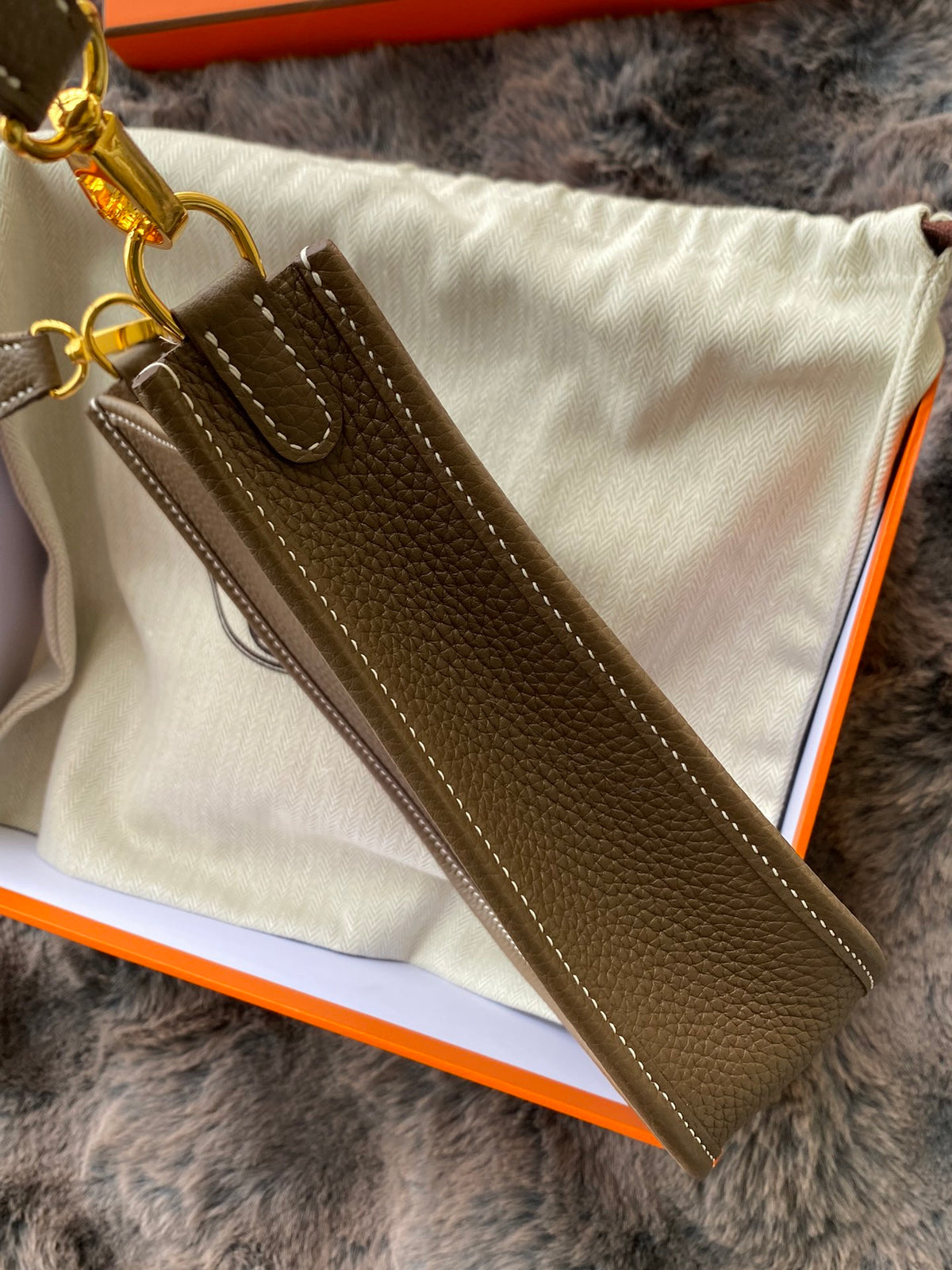 Hermès Evelyne TPM 16 Mini Bag in Etoupe Clemence Leather with Gold Hardware